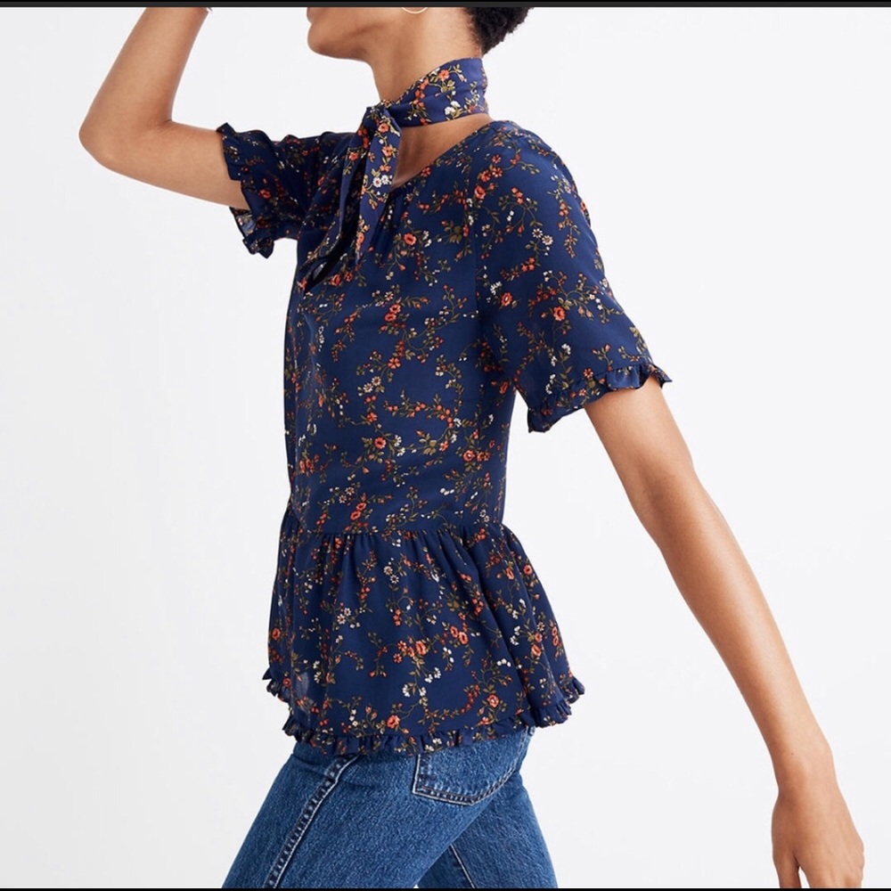 Madewell - Silk Stanza Ruffle Hem Top - Size M